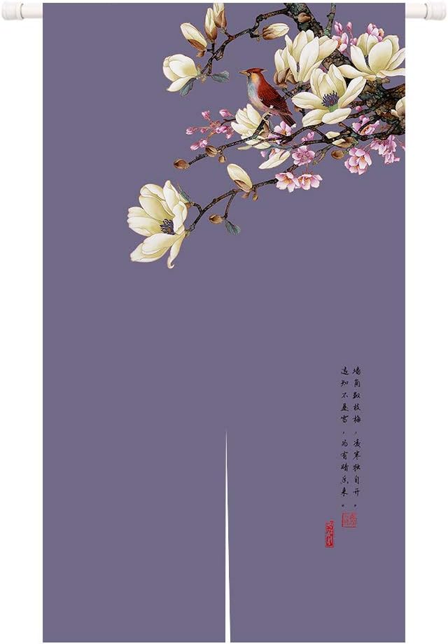 Ofat Home Japanese Door Curtain Noren Doorway Curtain Tapestry for Bedroom Wall Hanging Room Divider Bistro Home Decor, Asian Flower and Bird Plum Blossom, Purple, 33.5 x 59 in（Customizable）