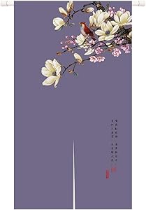 Ofat Home Japanese Door Curtain Noren Doorway Curtain Tapestry for Bedroom Wall Hanging Room Divider Bistro Home Decor, Asian Flower and Bird Plum Blossom, Purple, 33.5 x 59 in（Customizable）