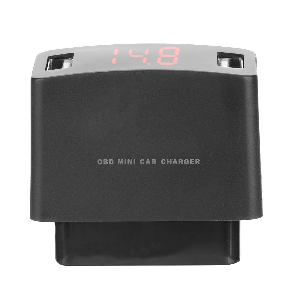 Dual USB Car Socket ABS On-Board Diagnostics USB Car Adapter with Voltage Display for 12/24V Car+USB to OBD+Dual USB car OBD