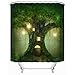 Uphome Big Tree House in The Light Bathroom Shower Curtain - Green and Yellow Waterproof Polyester Fabric Bathroom Curtain Ideas (72