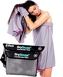 DrySnugs - Microfiber Travel Towels (2 PACK - Perfect Size Combo: Lrg & Med) with Carry Pouches - by TravelSnugs