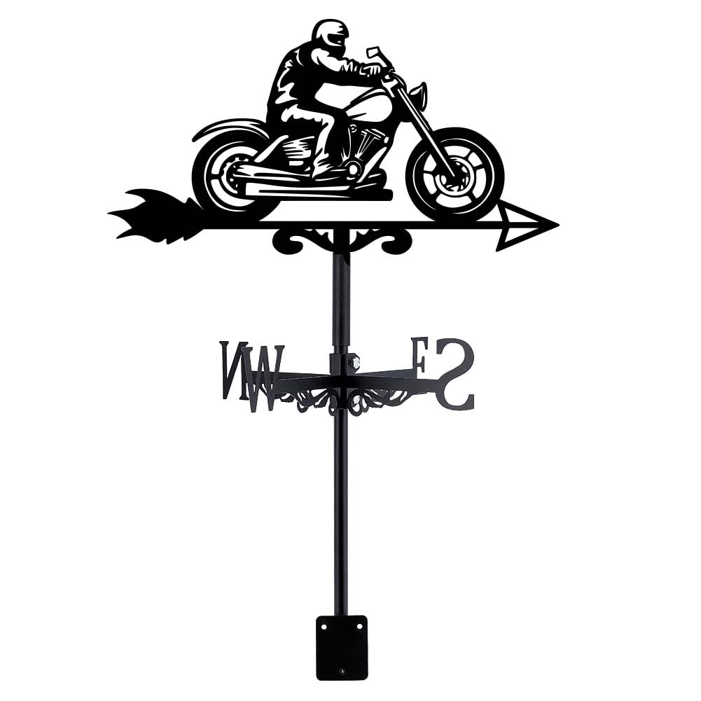 SUPERDANT Motorcycle Weather Vane Retro Motorbike Boy Weathervanes Motorcycle Wind Vanes Metal Weather Vanes for Outside Wind Direction Indicators Weathercock Harden Stake for Sheds Yard Farmhouse