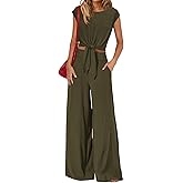 2 Piece Lounge Sets for Women 2026 Casual Summer Outfits Strappy Crop Top Wide Leg Pant Sets Tracksuit Loungewear