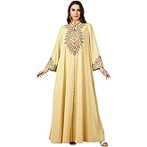 OBEEII Abayas for Women Muslim Applique Embroidery Long Sleeve Maxi Dress Loose Full Cover Islamic Dubai Robe Kaftan Abayas