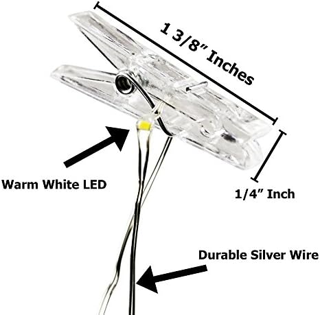 30 LED Photo Clips Battery Powered String Lights Warm White 10 Feet - Perfect for Pictures, Notes, Art, Outdoor / Inside Home Decor Powerful Memories Premium Gift