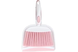 BSMstone Mini Broom and Dustpan Set-Mini Whisk Set for Desk, Housekeeping, Office, Kitchen, Pet Nest, etc.,Daily Cleaning Necessity Plastic Mini Dustpan Set (Pink)