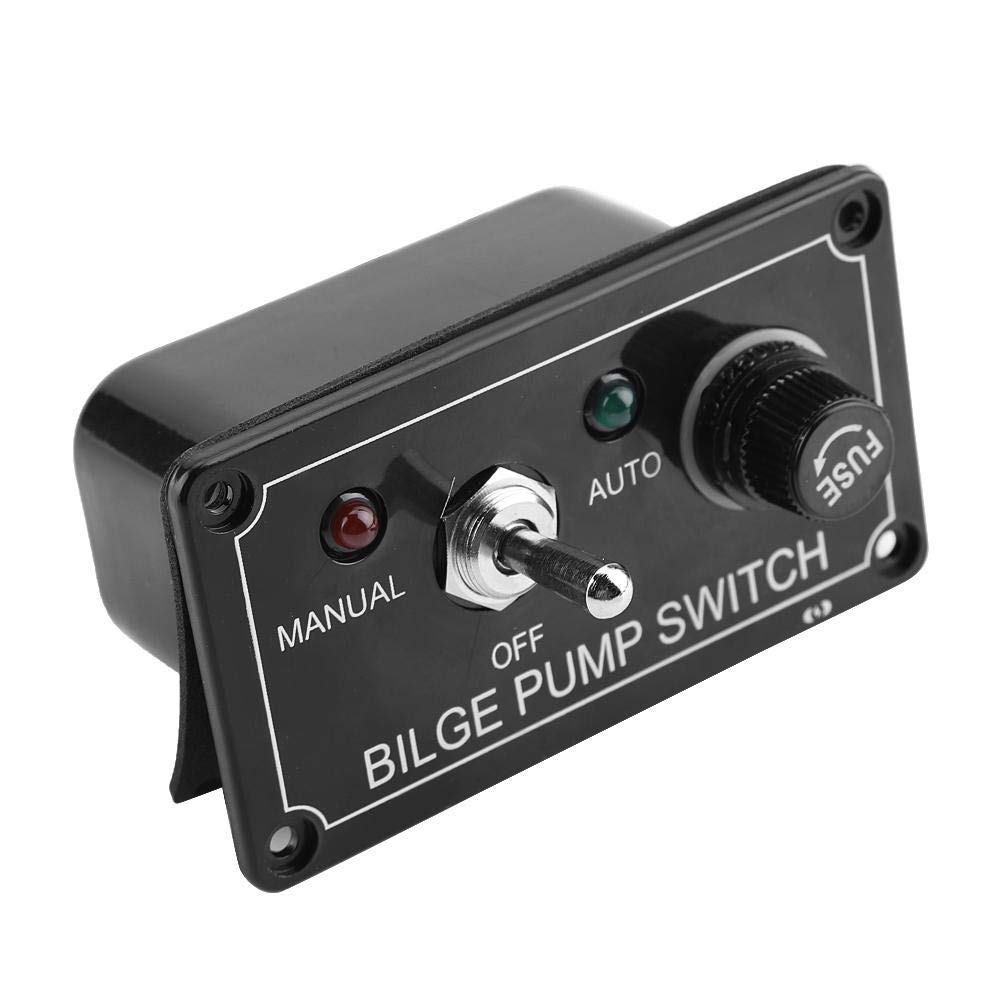 Aramox Bilge Pump Switch Panel, 12V DC, 3-Way Toggle Manual/Off/Auto, LED Indicator, Marine Boat, Black ABS, 90x50mm
