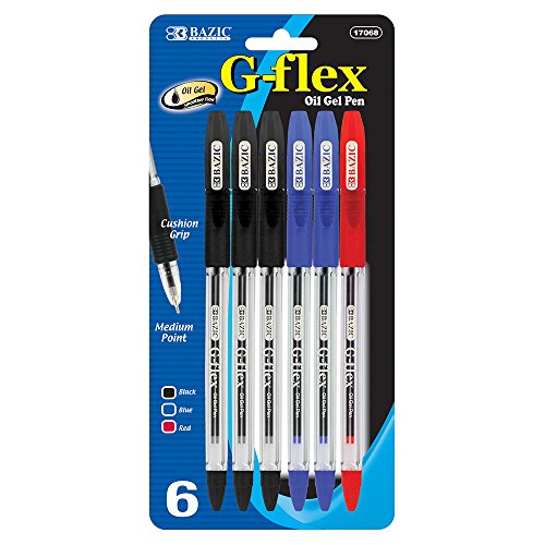 BAZIC G-Flex Assorted Color Oil-Gel Ink Pen with Cushion Grip, 6/Pack (17068)