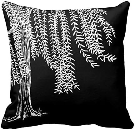 Black And White Weeping Willow Tree Customized Square Custom Throw Pillow Case Cushion Cover Pillowcase Pillow Cover Twin Sides 18x18