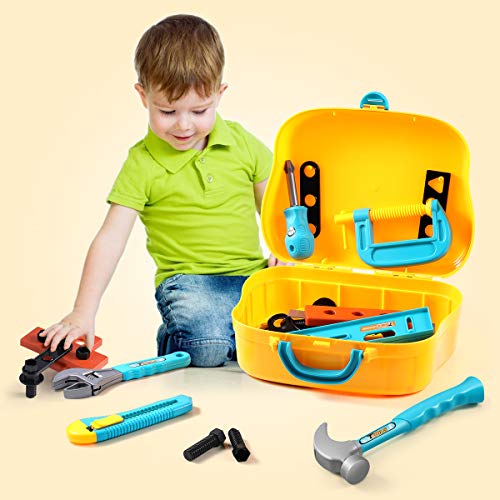Geyiie Toy Tools for Toddlers , 28 Pieces Kids Tool Kit Durable Toolbox