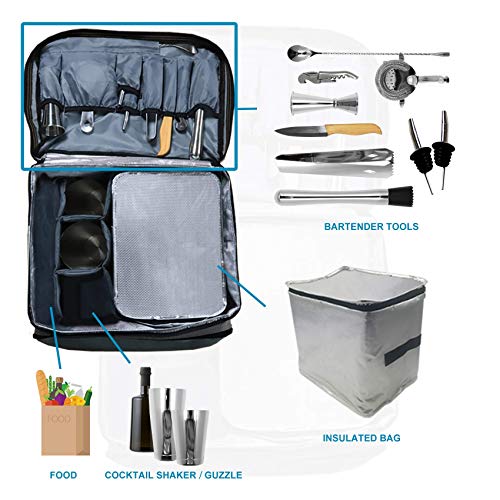 Cocktail-Reise-Set, Sky Fish, 13-teiliges Barkeeper-Set, inkl. Bar-Werkzeug und Isoliertasche für Reisen, Camping und… – Bild 8