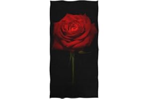 Naanle Magic Lifelike Red Rose Painted Saint Valentine's Day Soft Bath Towel Highly Absorbent Large Hand Towels for Bathroom, Hotel, Gym and Spa (16" x 30",Black Red)