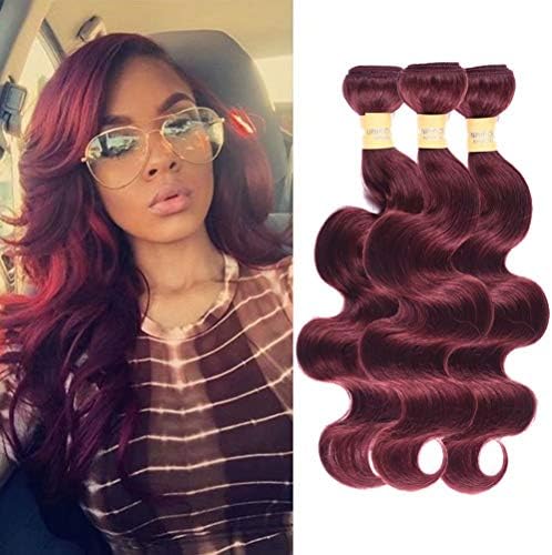 Wome Hair Brazilian Body Wave Ombre Hair Extensions Red Wine Color Curly Weave 99j# Burgundy Soft Hair Wefts 3Bundles 300g Cheap Virgin Human Hair Products(Purplish Red #99j,18"20"22")