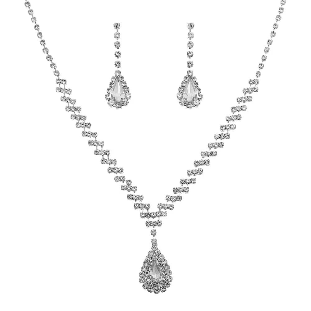 Wedity Wedding Crystal Necklace Earrings Set Silver Bride Choker Necklaces Pendant Wedding Jewelry for Women and Girls