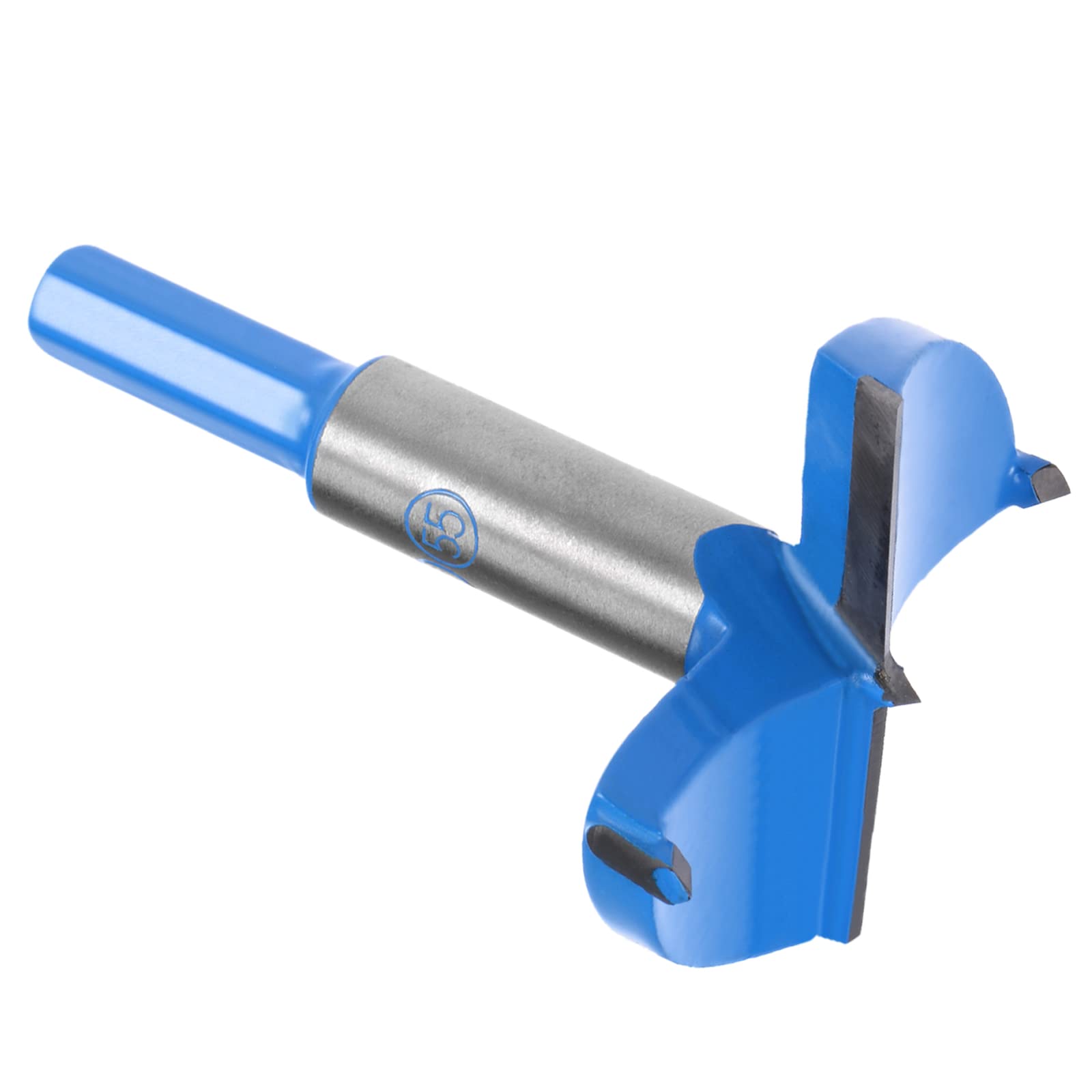 Kozelo Forstner Drill Bit - [55mm] Tungsten Carbide Auger Opener for Wood Furniture Hinge Woodworking Use, Hex Shank, Dark Blue