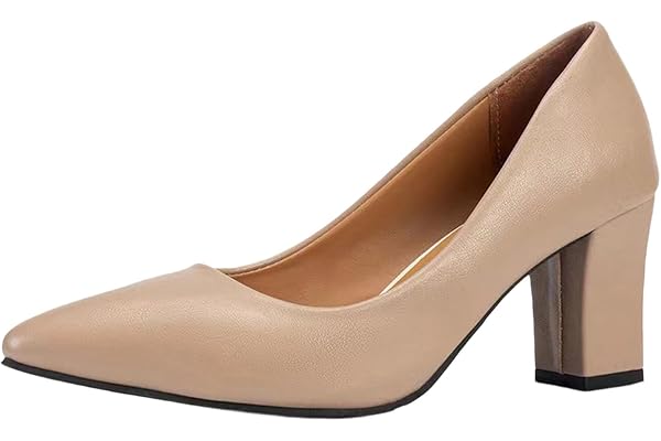 Business Dress Pumps for Women, Comfort Chunky Block High Heels Closed Pointed Toe Slip on Pump Shoes for Office Work Wedding