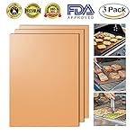 Copper Grill Mat Set of 3 - Non-stick BBQ Grill & Baking Mats - FDA Approved, PFOA Free, Golden Grill Mats & Bake Mats Reusable & Easy to Clean - grill mat serve kitchen & Outdoor