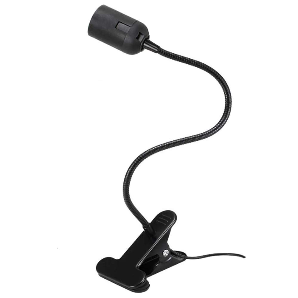 Black Clip on Light Bulb Holder E27 with Plug, Flexible Clamp Grow Light with 1.25m Cable and Switch, E26 Lamp Holder Clamp Screw Fitting, E27 Desk Lamp Clip on Bed (No Bulb)