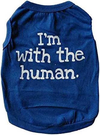 Pet Shirt,Dog Summer Tshirt Small Dog Clothes Pet Apparel Custumes Puppy Cotton Outfit Clothing,I'm with The Human Printed,Blue Color,Large Size