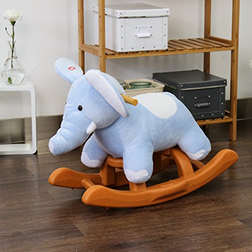 Peach Tree Kids Animal Rocker Plush Rocking Horse Elephant Theme Ride on Toy Style Riding Rocker with Sound, Blue