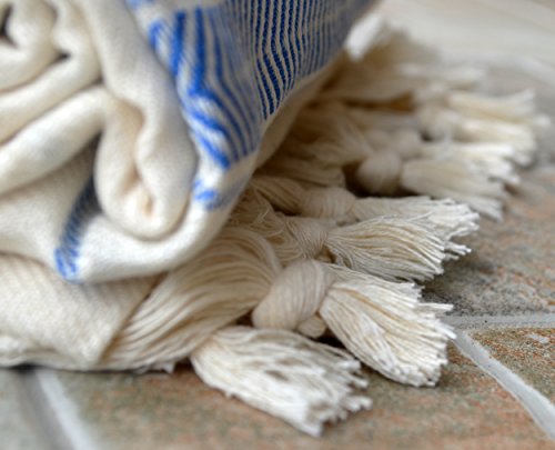 Dandelion - Ivory Basic Pattern - Naturally-Dyed Cotton Turkish Towel Peshtemal - 71x39 Inches - Navy Blue