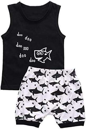 Baby Boys Cute Fish Pattern Tank Top T-shirt and Shark Shorts Clothes Set 12-18 Years