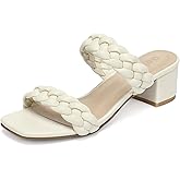 DOBOLIN Wide Width Chunky Heels for Women Braided Dressy Sandals Square Open Toe Summer Shoes