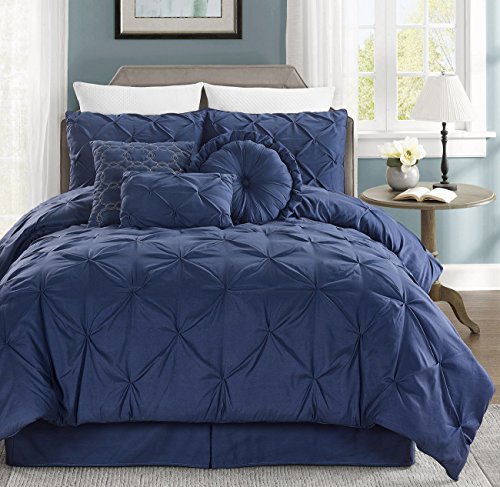 Chezmoi Collection Sydney 7-piece Pintuck Bedding Comforter Set (Full, Navy)