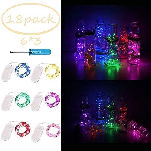 18 Pack Fairy Lights Battery Operated 6.6ft 20 Led Mini String Lights Silver Wire Starry Lights for DIY Wedding Party Festival Halloween Christmas (18 Pack, Multi-Colored)