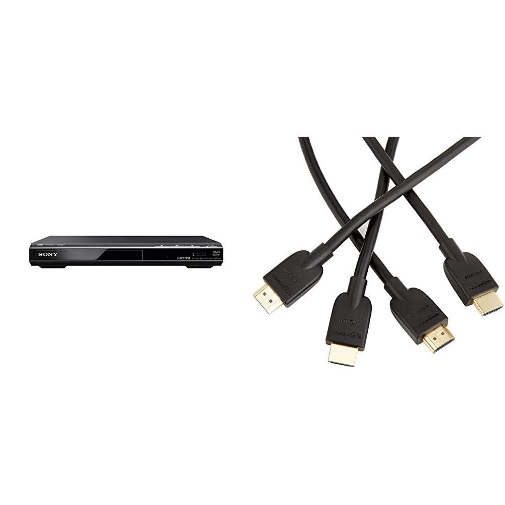 Sony DVPSR760H DVD Upgrade Player (HDMI, 1080 Pixel Upscaling, USB Connectivity) & Amazon Basics High-Speed 4K, Ultra HD, HDMI 2.0 Cable - 3m / 10 Feet (2-Pack) (Latest Standard) Supports Ethernet