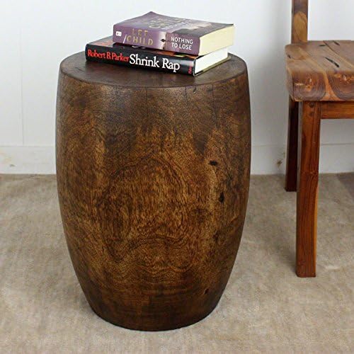 Hand-carved Hand-rubbed Mocha Oil 20 inches High x 15 inch Dia. Mango Merlot Wood End Table