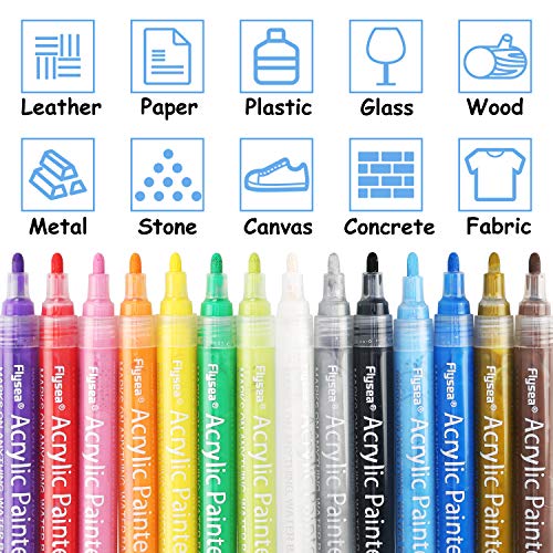 Acrylic Paint Pens, Fabric Paint Markers Kids Art Craft Supplies Rock Painting Kit for Glass Rock Ceramic Metallic Wood Leather Chalkboard Permanent Marker Painting Supplies Water Based 14 Colors Set - Thumbnail 2