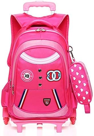 Ebess Backpacks Kids School Bag Boys Girls Shoulder Bag Trolley Bag Pull Rod with Pencil Case Waterproof Fabric (Red)