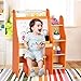 Costzon Kids Art Easel, Wooden Drawing Desk with Three Storage Book Shelves, Stool with Storage Compartment, Chalk Board & Paper Roll, Two Pencil Holders Orange