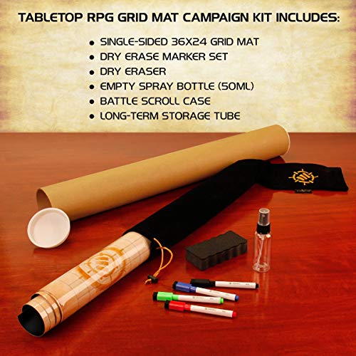 ENHANCE RPG Grid Mat Tabletop DND Map (24x36 inch) Role Playing Dry Erase DND Mat Complete