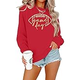 Game Day Sweatshirt Football Outfits :Women Football Embroidery Sweatshirts Football Season Pullover Tops