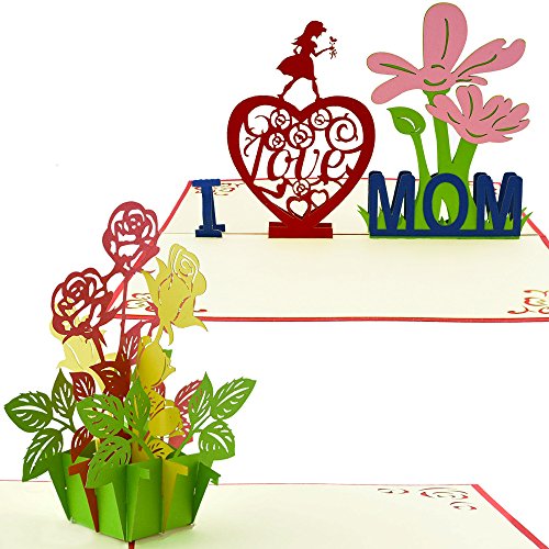 Mother’s Day Greeting Cards: 3D Pop Up Card Intricate Flower Designs Perfect for Mother’s Day, Mom Birthday (2 Pack - Kirigami) (Red)