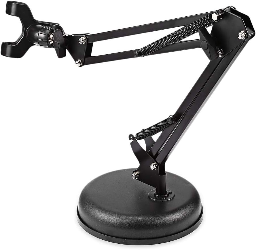 LISCENERY Multifunction Phone Stand Microphone Stand with Round Base Adjustable Holder - Mic Clip Arm with Table Mounting Clamp Suitable for live broadcast, Concert or Conference