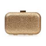 BMC Iridescent Dark Gold Glitter Covered Fabric Hard Case Alloy Chain Strap Fashion Handbag Evening Clutch