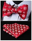 HISDERN Men's Christmas Woven Party Self Bow Tie Pocket Square Set