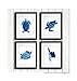 Gnosis Picture Archive Blue Sea Turtles Decor Art Prints Set of 4 Unframed Beach Coastal Decor Wall Art