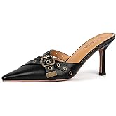 SUIARA Kitten Heels for Women Closed Toe Heels Vintage Heeled Mules Sexy Pointy Studded Slip on Stiletto Dressy Pumps