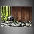 Amazon.com: 3 Panel Zen Wall Art Bamboo Canvas Green Spa Wooden ...