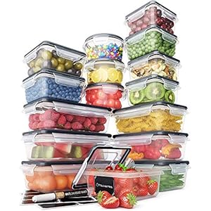 Food Storage Containers Set (32 Piece Set) - 16 Airtight Plastic Containers with 16 Snap Lids - Leak Proof Kitchen…