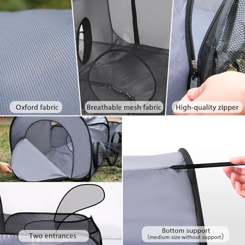 Pet Playpen with Breathable Soft Mesh Sides and Surround Tunnel, Indoor & Outdoor Cat and Small Animal Enclosure Tent, Lightweight Easy-Setup Pet Fence with Carry Bag (Medium)