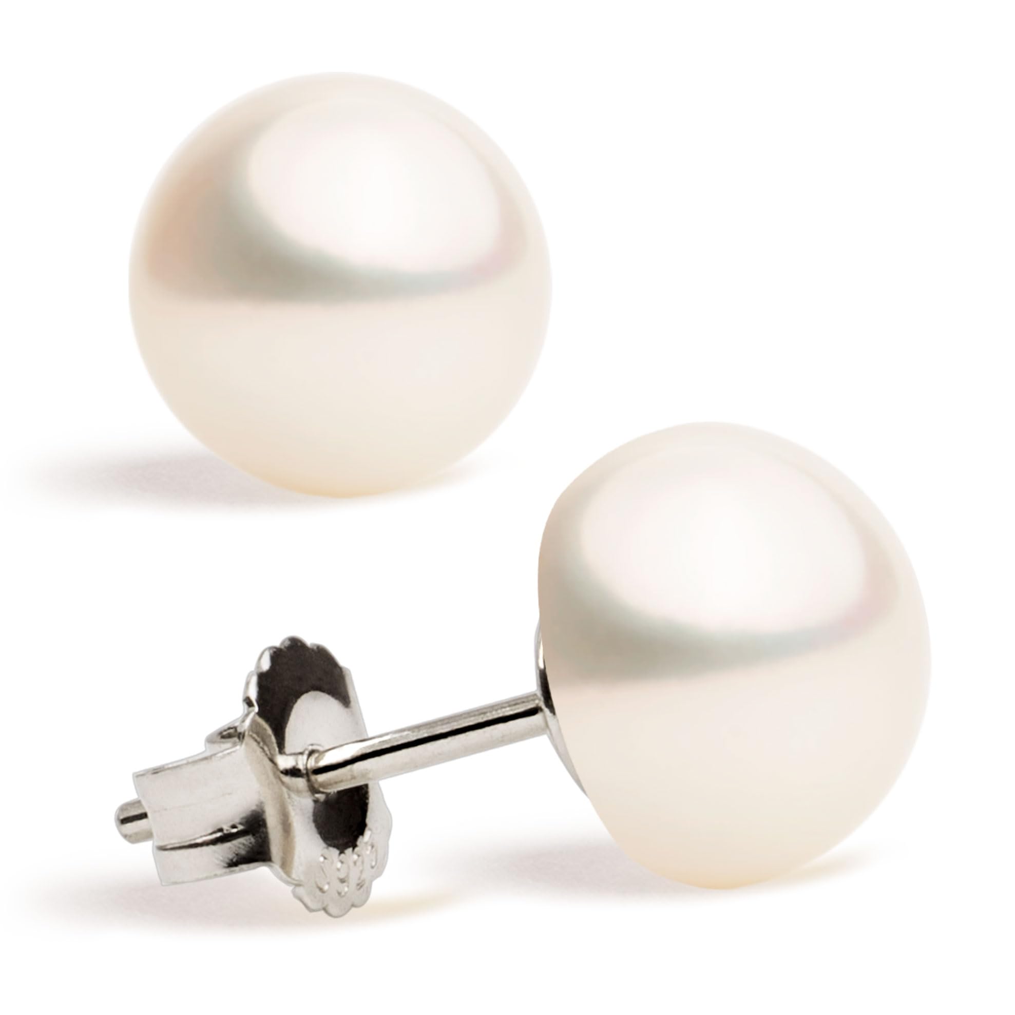 Women and Girls Pearl Stud Earrings. Fresh Water Cultured Pearls Button Shape Secret & You | 925 Sterling Silver Mounts | Available in 10 sizes from 4 mm to 13 mm