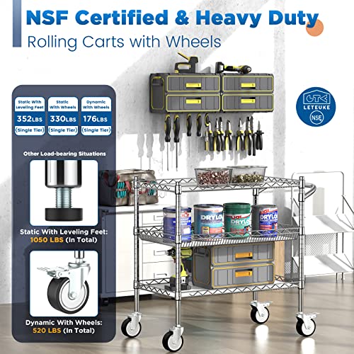 Leteuke Heavy Duty 3 Tier Rolling Utility Cart,NSF Certified 990Lbs