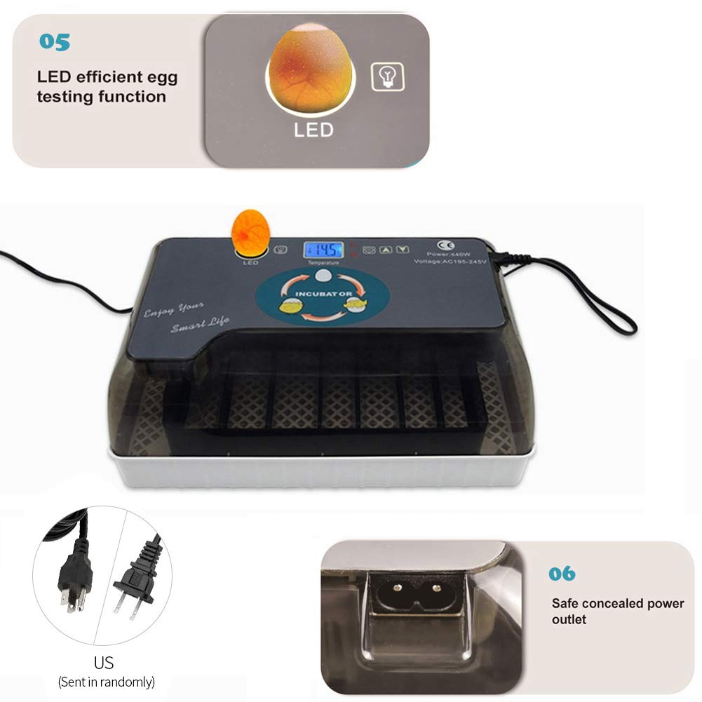 Upgraded Egg Incubator Automatic Incubator YZmoffer Digital Fully Automatic 12 Eggs Incubator for Chicken Eggs, Poultry Hatcher for Chickens Ducks Goose Birds (Black-12eggs)