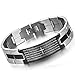 Flongo Men's Vintage Stainless Steel Black Cross Silver English Bible Lords Prayer Religious Link Wrist Bracelet for Christmas Thanksgiving New Year Gift