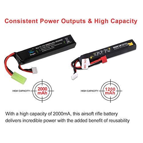 11.1V Airsoft Battery 2000mAh 30C Rechargeable Hobby LiPo Battery with Mini Tamiya Connector for Airsoft Guns Airsoft Rifle